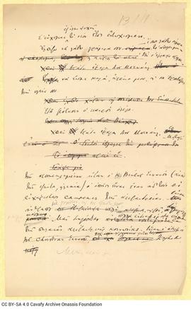 Draft letter by Cavafy to A. Singopoulo