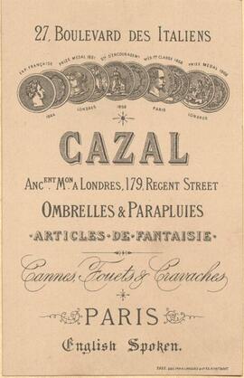 Advertisement card “Cazal, Obrelles & Parapluies”