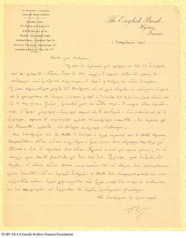 Letter by Paul Cavafy to C. P. Cavafy