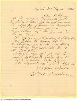 Letter by P. S. Myrianthopoulos to Cavafy