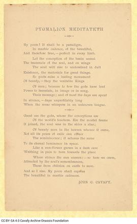 "Pygmalion Meditateth"