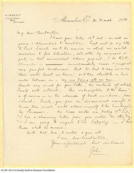 Letter by John Cavafy to C. P. Cavafy