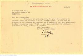 Επιστολή του L. Woolf προς τον Α. Σεγκόπουλο