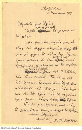 Letter by Cavafy to A. Singopoulo