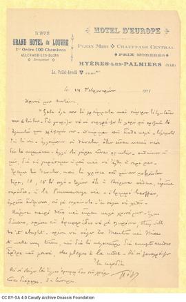 Letter by Paul Cavafy to C. P. Cavafy
