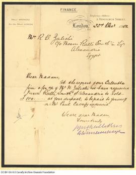 Letter by Ralli Brothers to R. Zalichi